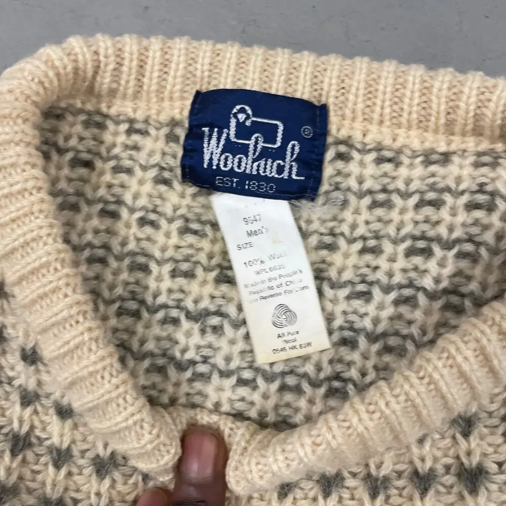 Vintage cream patterned cable knit textured Woolrich knitted fisherman sweater